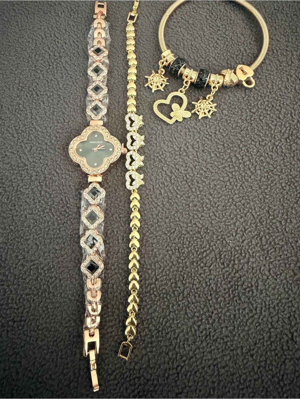 Gold-Tone Clover Watch with Black Accents